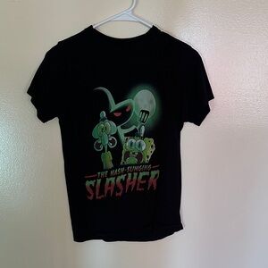 Hot Topic Black Graphic Tee with Green and Red Design